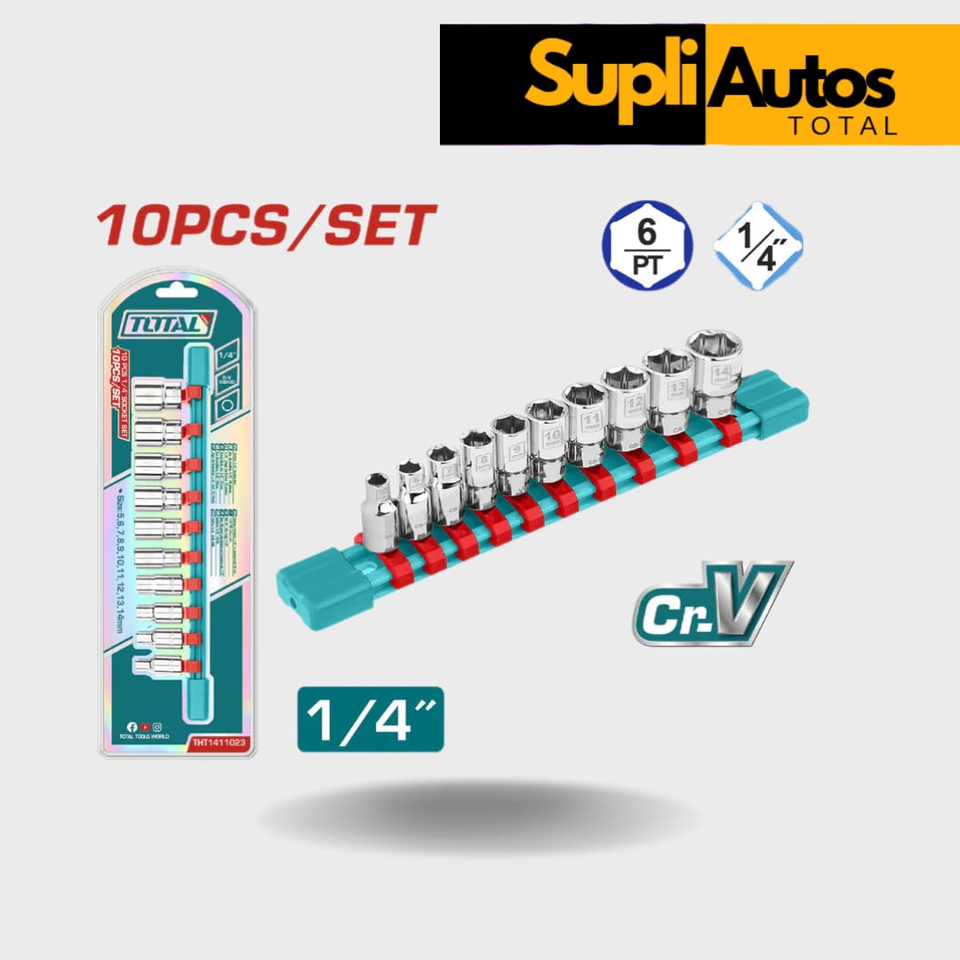 Dados Socket De 1/4" Cr.V 5-14Mm Tratamiento Térmico Chapado En Cromo Set De 10 Piezas. THT1411023 LOC:E5